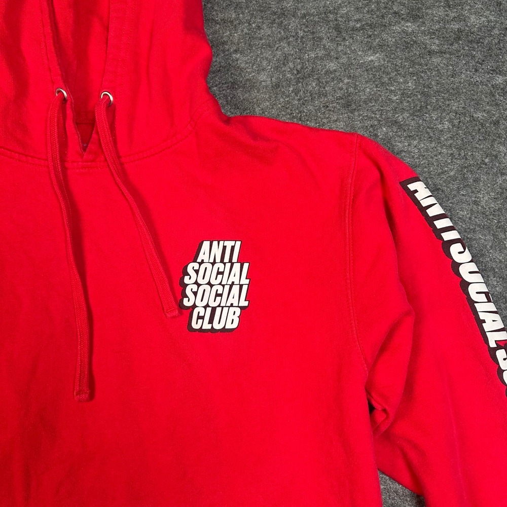 Anti Social Social Club ASSC Red Hoodie Pullover Sleeve Print Logo Mens Medium - Picture 14 of 16